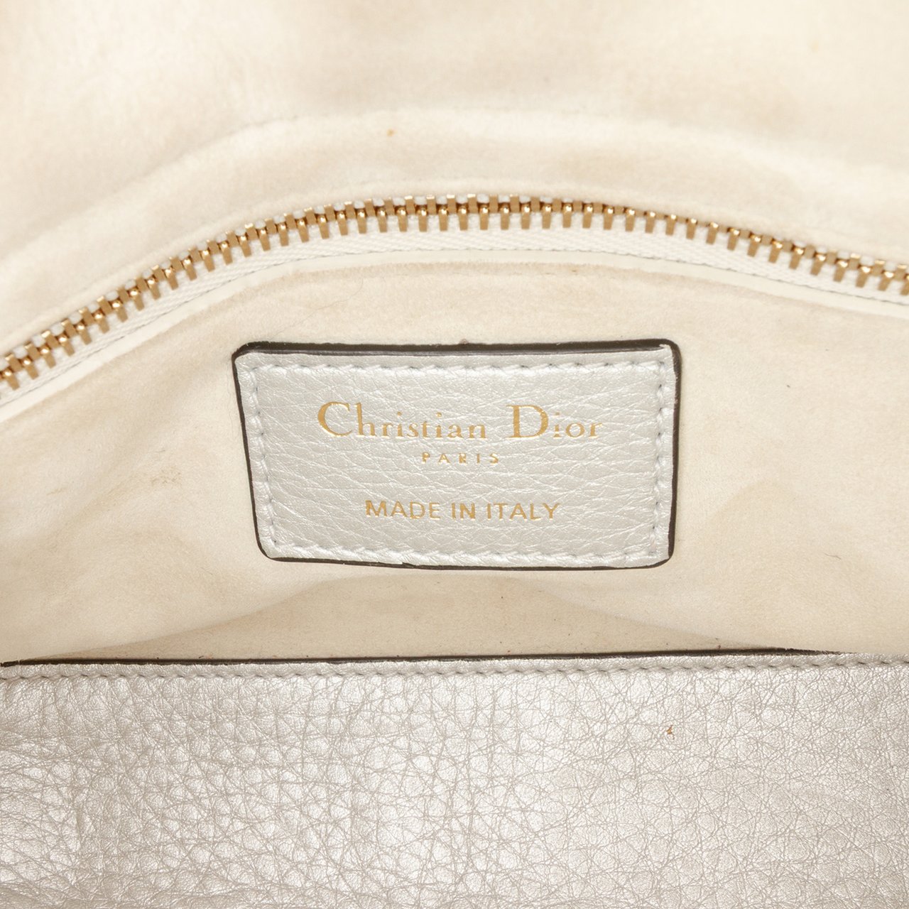 Dior Mini Metallic Grained Calfskin Cannage Lady Dior Zilver
