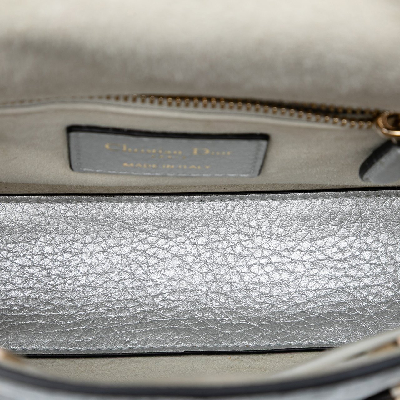 Dior Mini Metallic Lambskin Cannage Lady Dior Zilver