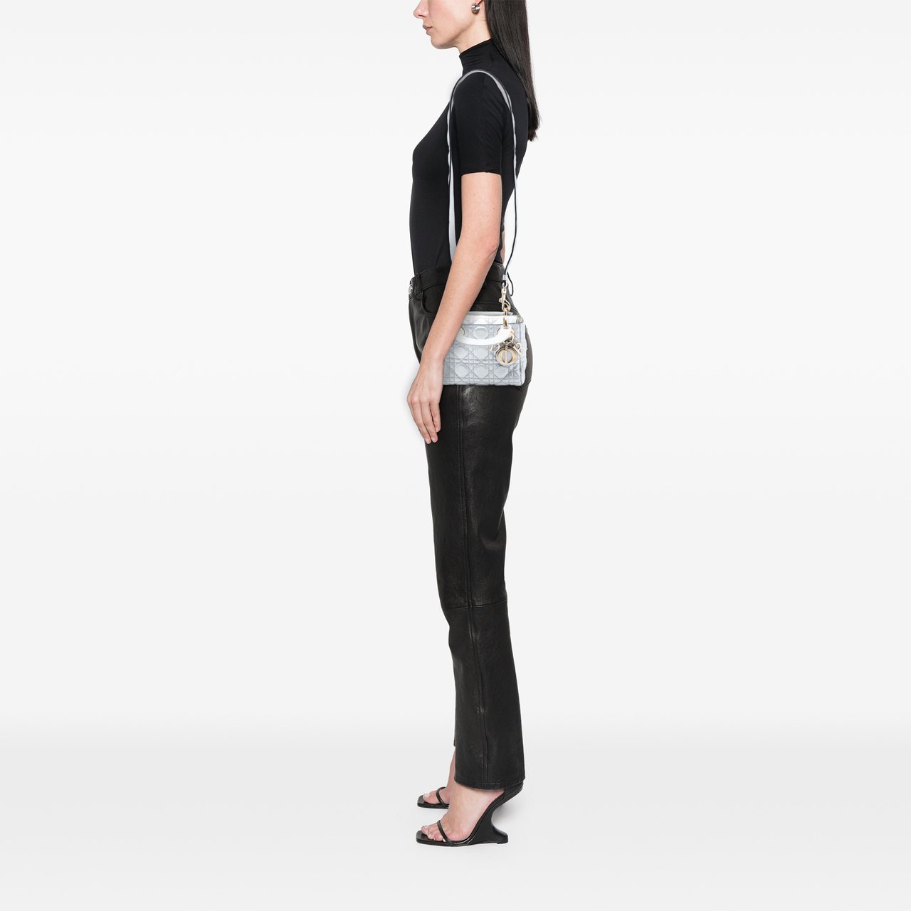 Dior Mini Metallic Lambskin Cannage Lady Dior Zilver