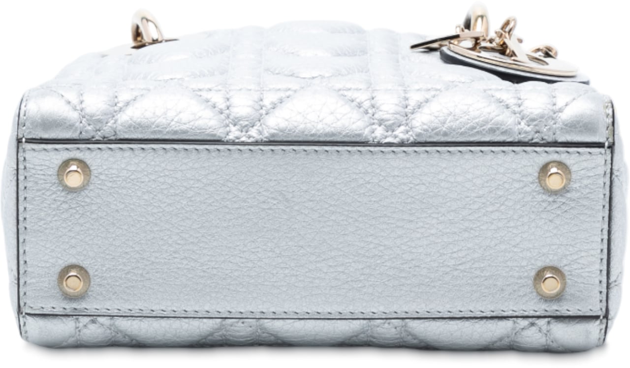 Dior Mini Metallic Lambskin Cannage Lady Dior Zilver
