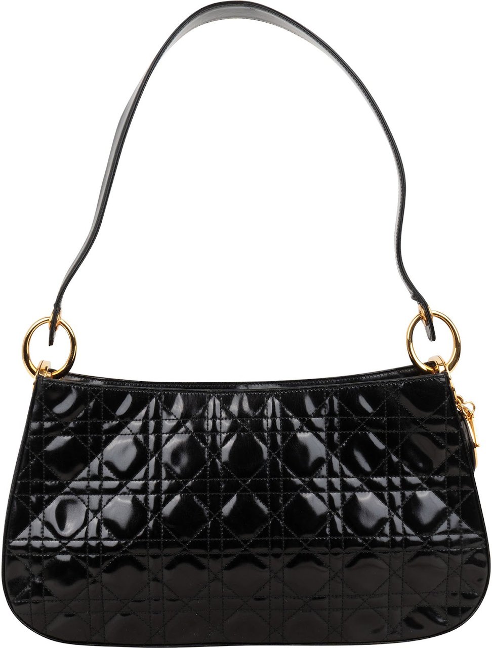 Dior Christian Dior Patent Leather Cannage Shoulder Bag Zwart