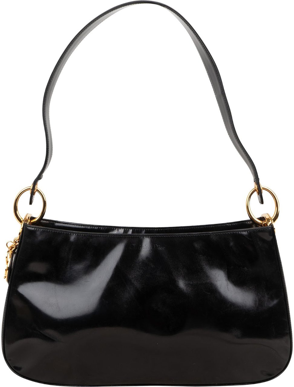Dior Christian Dior Patent Leather Cannage Shoulder Bag Zwart