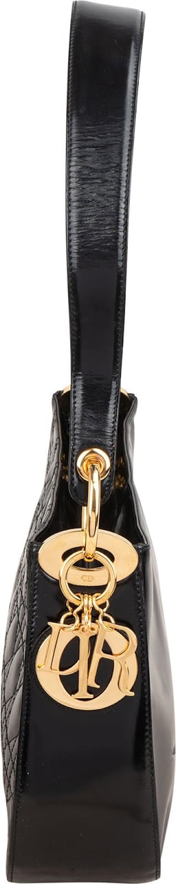 Dior Christian Dior Patent Leather Cannage Shoulder Bag Zwart