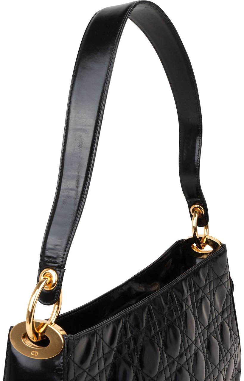 Dior Christian Dior Patent Leather Cannage Shoulder Bag Zwart