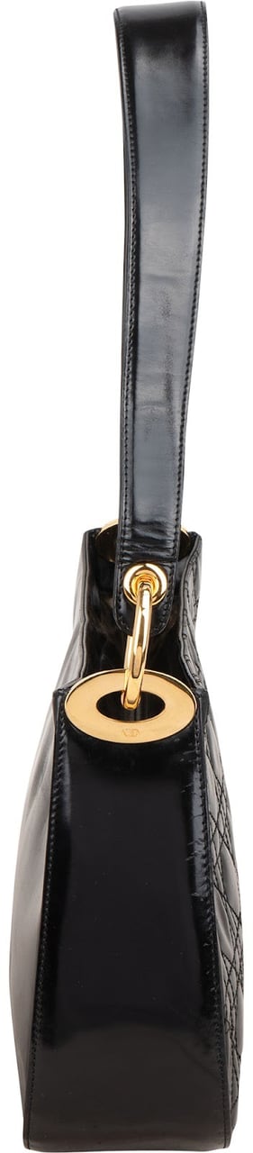 Dior Christian Dior Patent Leather Cannage Shoulder Bag Zwart
