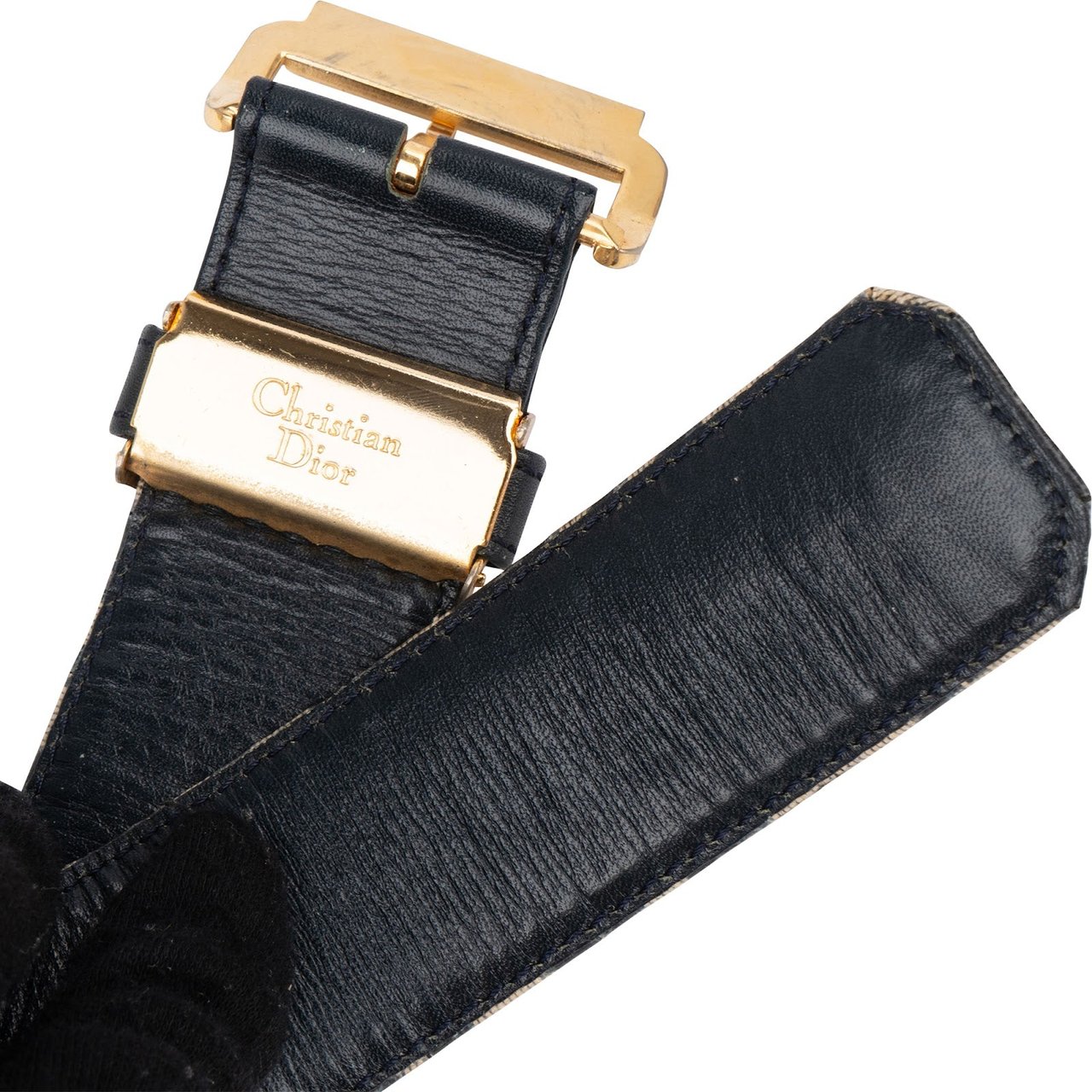Dior Christian Dior Multicolor Leather Trotter Oblique Canvas Belt (75) Blauw