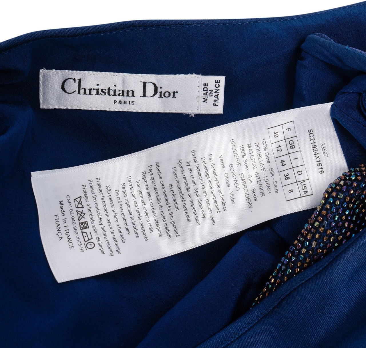 Dior Christian Dior Blue Silk Embellished Gown Dress (IT44 / DE38) Blauw