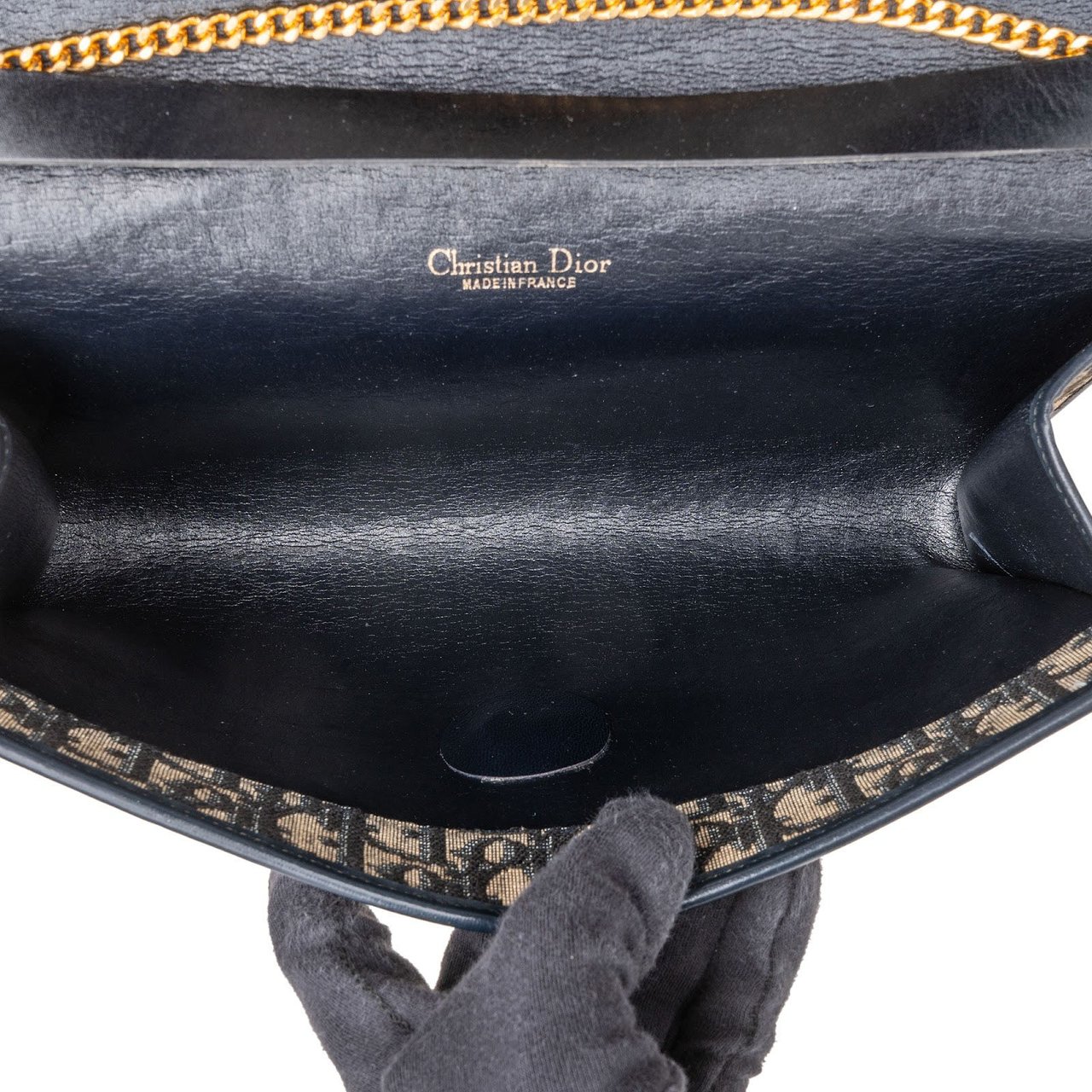 Dior Christian Dior Trotter Monogram Vintage Flap Shoulder Bag Navy