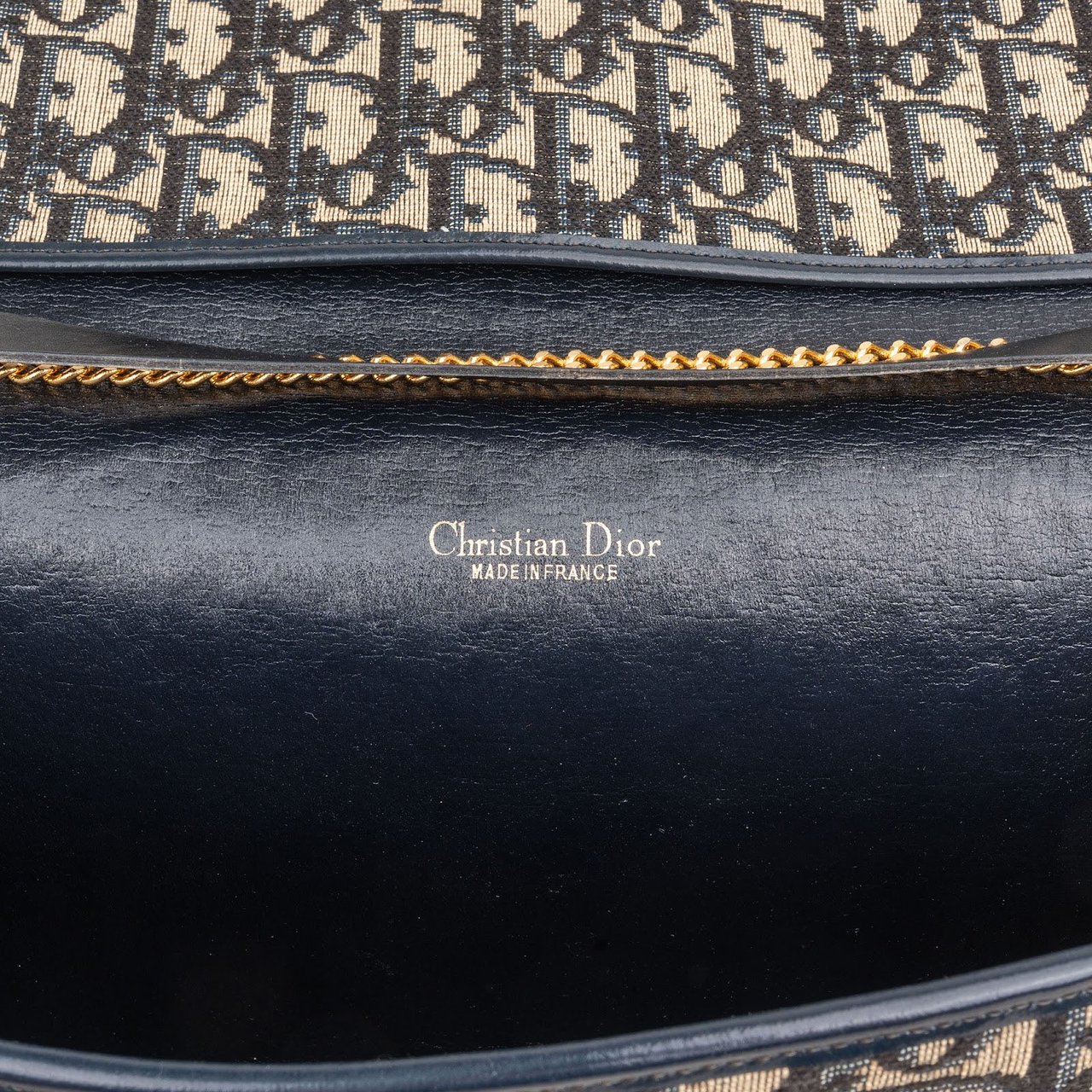Dior Christian Dior Trotter Monogram Vintage Flap Shoulder Bag Navy