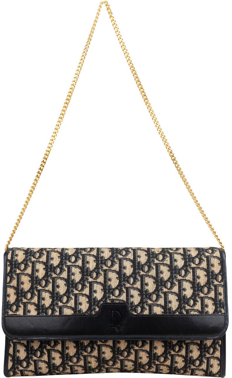 Dior Christian Dior Trotter Monogram Vintage Flap Shoulder Bag Navy