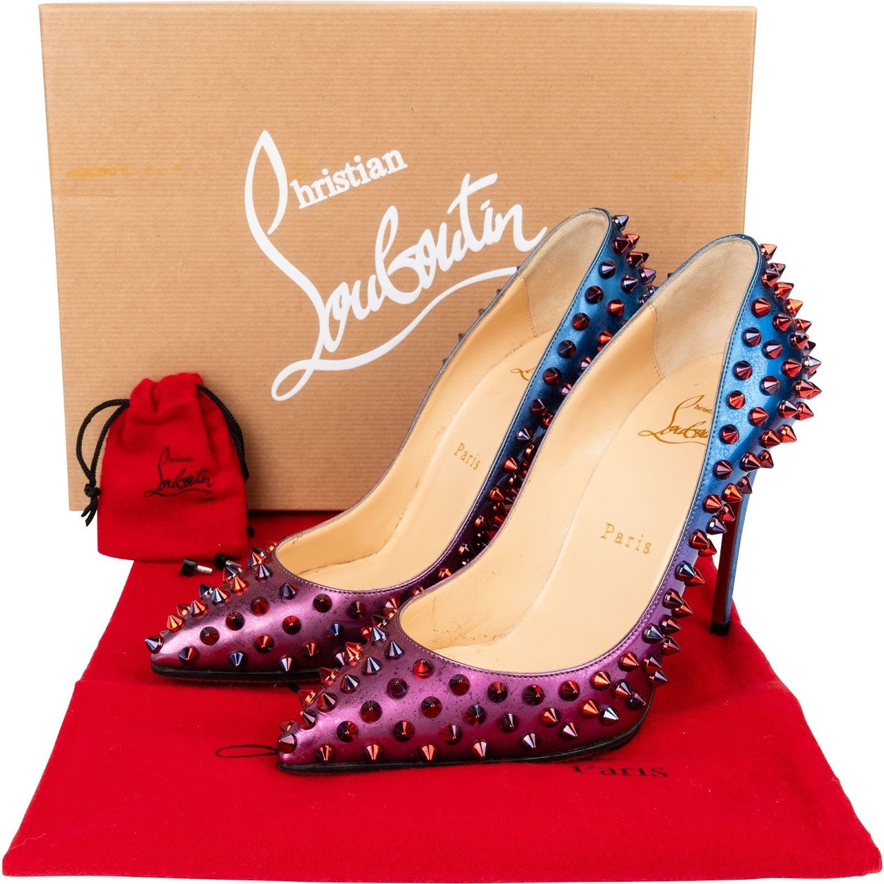 Dior Christian Louboutin Ombre Patent Leather Follies Spikes Scarabe Pumps (35) Divers