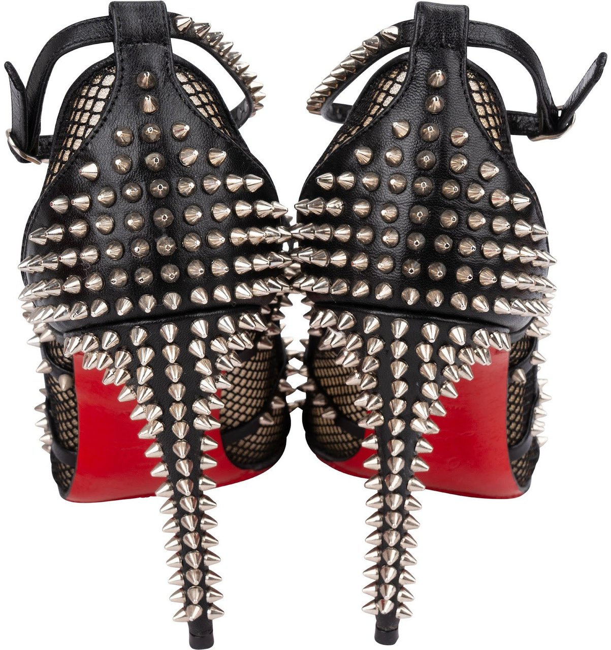 Dior Christian Louboutin Black Leather Alarc Rete Mini Resille Studded Mesh Toe Sandals 100 Heels (35) Zwart