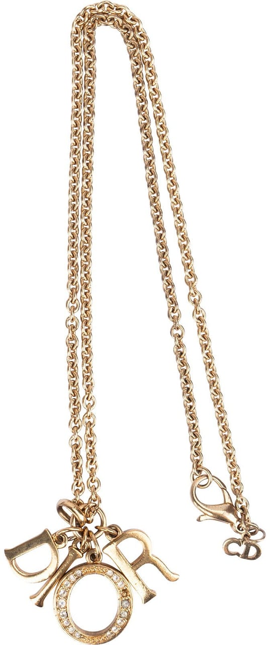 Dior Christian Dior Emblem Letters Crystal Charm Necklace Divers