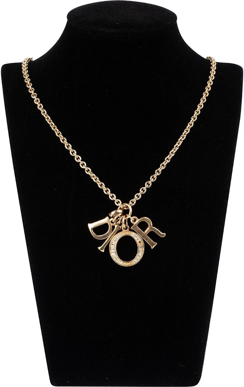 Dior Christian Dior Emblem Letters Crystal Charm Necklace Divers