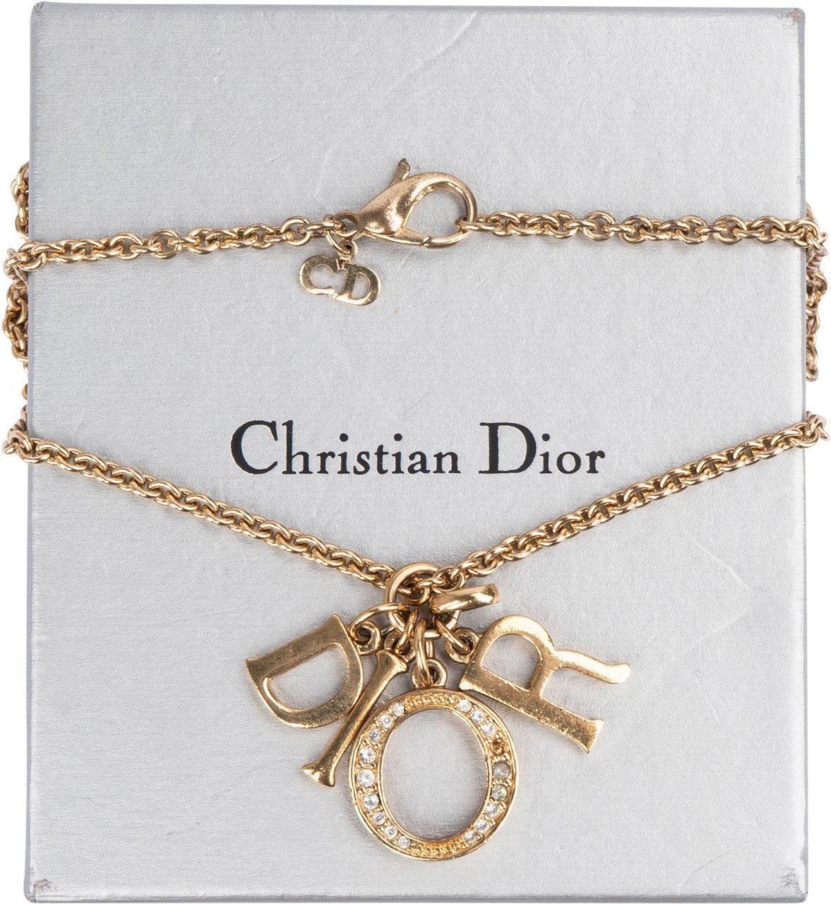 Dior Christian Dior Emblem Letters Crystal Charm Necklace Divers