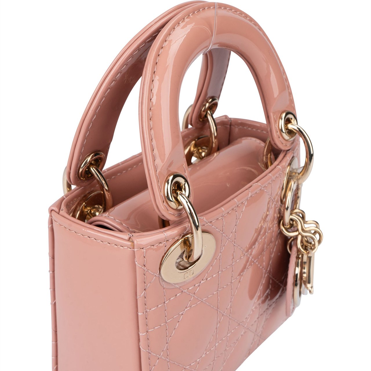 Dior Christian Dior Quilted Patent Leather Micro Lady Dior Handbag Divers