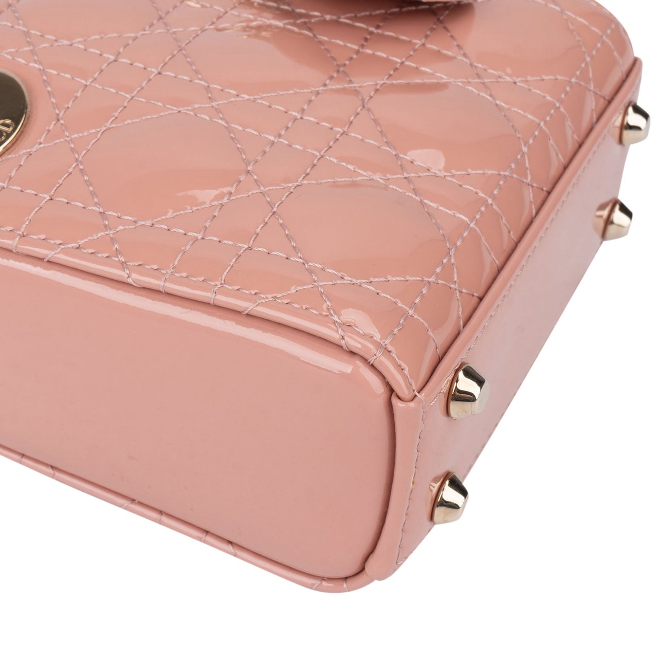 Dior Christian Dior Quilted Patent Leather Micro Lady Dior Handbag Roze