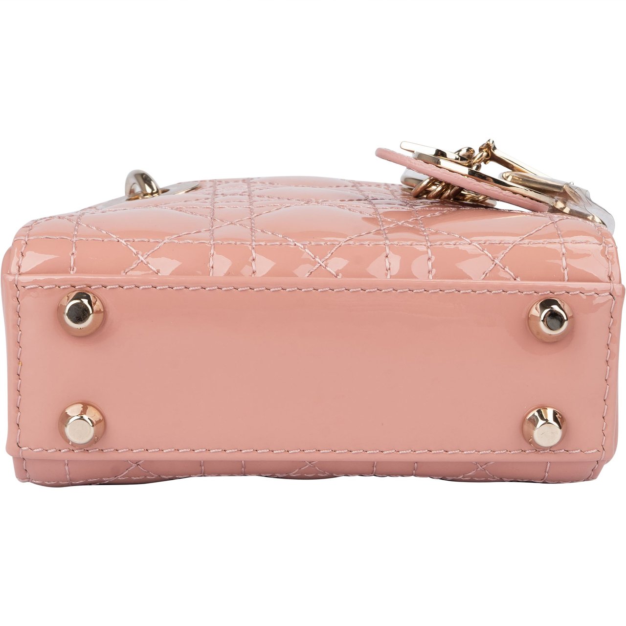 Dior Christian Dior Quilted Patent Leather Micro Lady Dior Handbag Roze