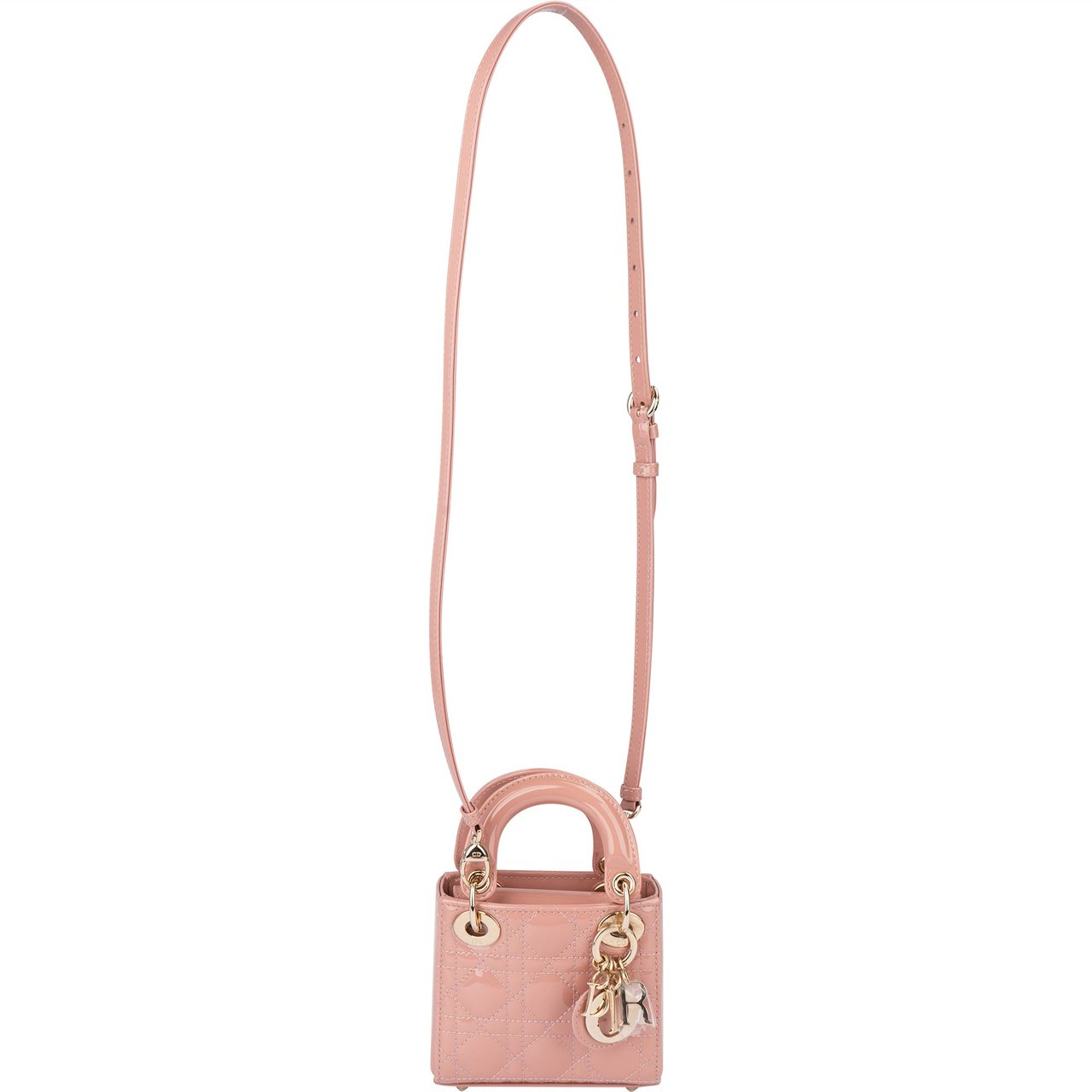 Dior Christian Dior Quilted Patent Leather Micro Lady Dior Handbag Roze