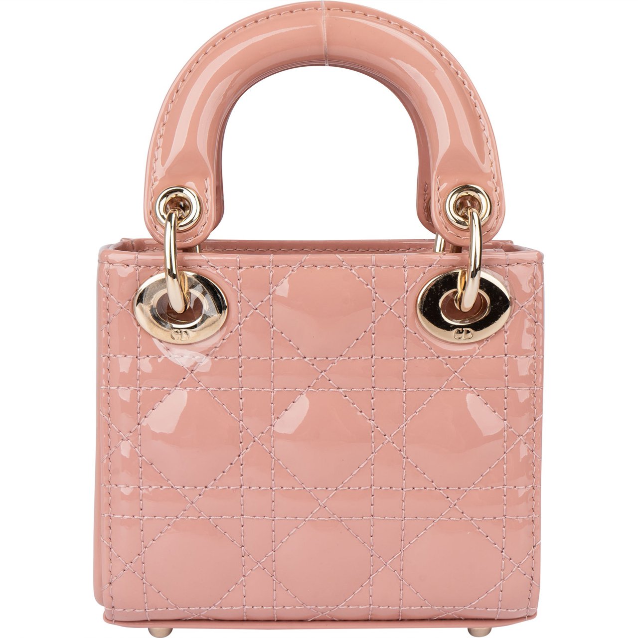 Dior Christian Dior Quilted Patent Leather Micro Lady Dior Handbag Roze