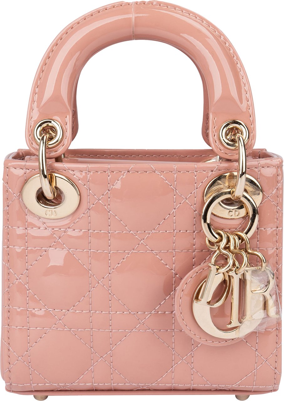 Dior Christian Dior Quilted Patent Leather Micro Lady Dior Handbag Roze