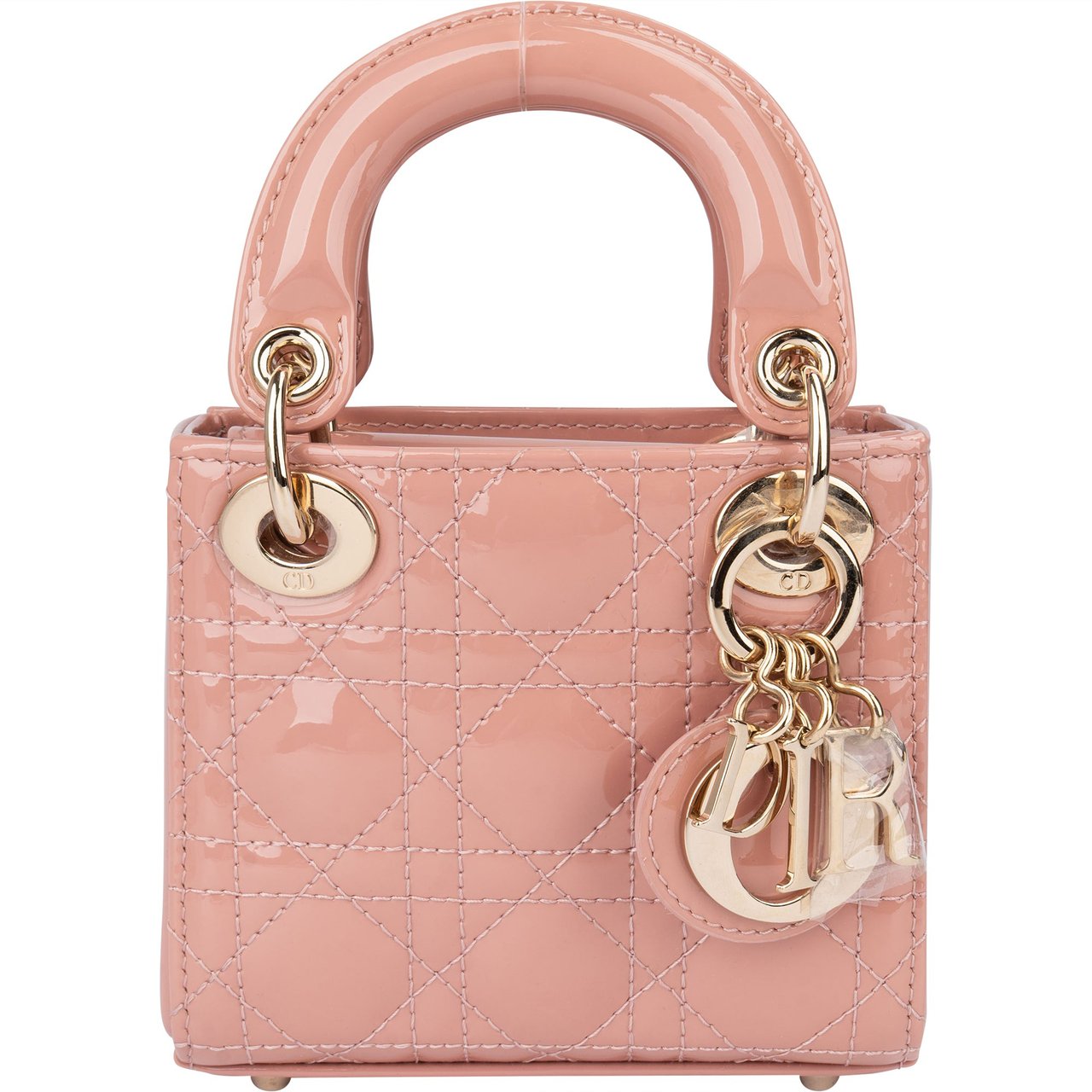 Dior Christian Dior Quilted Patent Leather Micro Lady Dior Handbag Roze