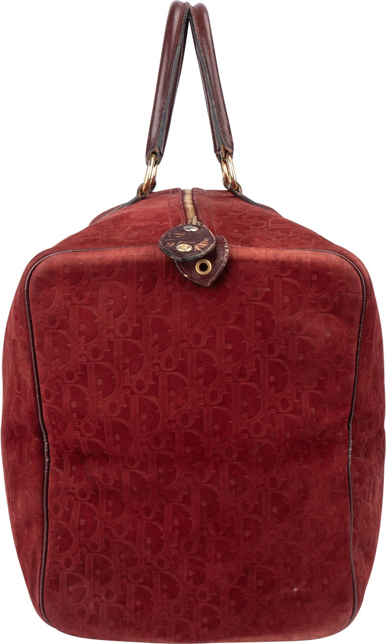 Dior Christian Dior Suede Trotter Monogram Boston 45 Weekender Handbag Maroon