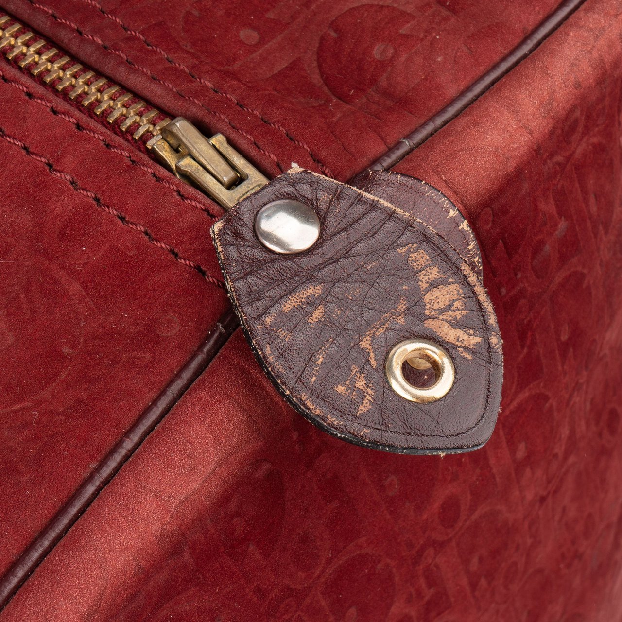 Dior Christian Dior Suede Trotter Monogram Boston 45 Weekender Handbag Maroon