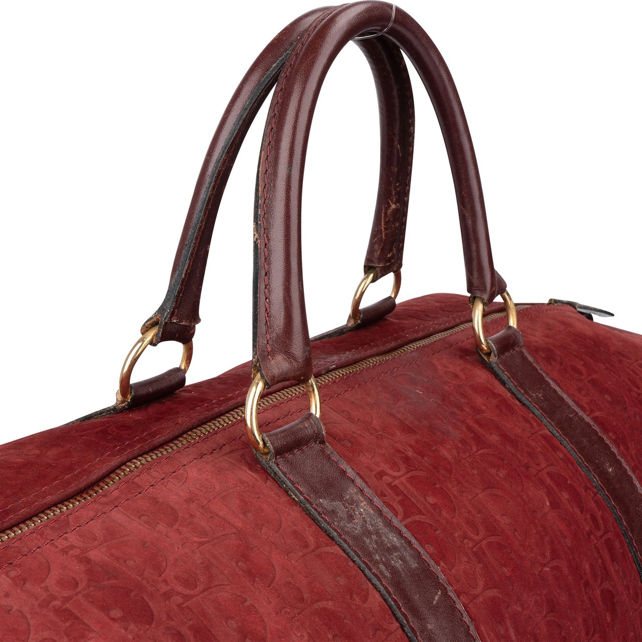 Dior Christian Dior Suede Trotter Monogram Boston 45 Weekender Handbag Maroon