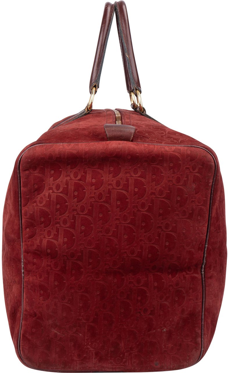 Dior Christian Dior Suede Trotter Monogram Boston 45 Weekender Handbag Maroon