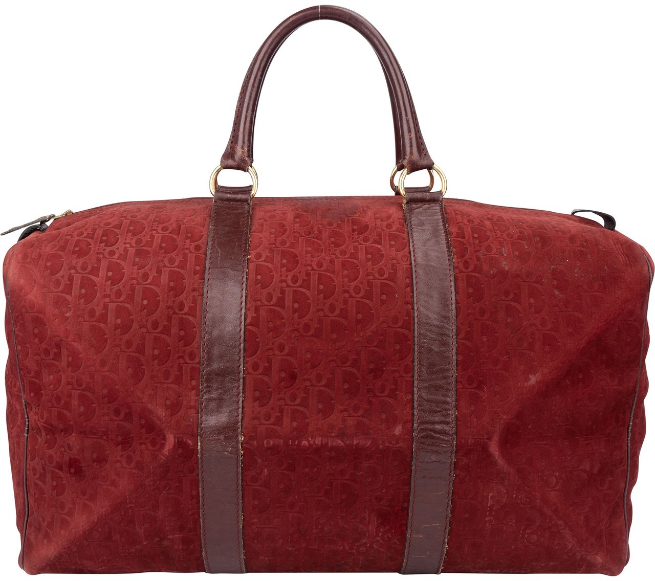 Dior Christian Dior Suede Trotter Monogram Boston 45 Weekender Handbag Maroon