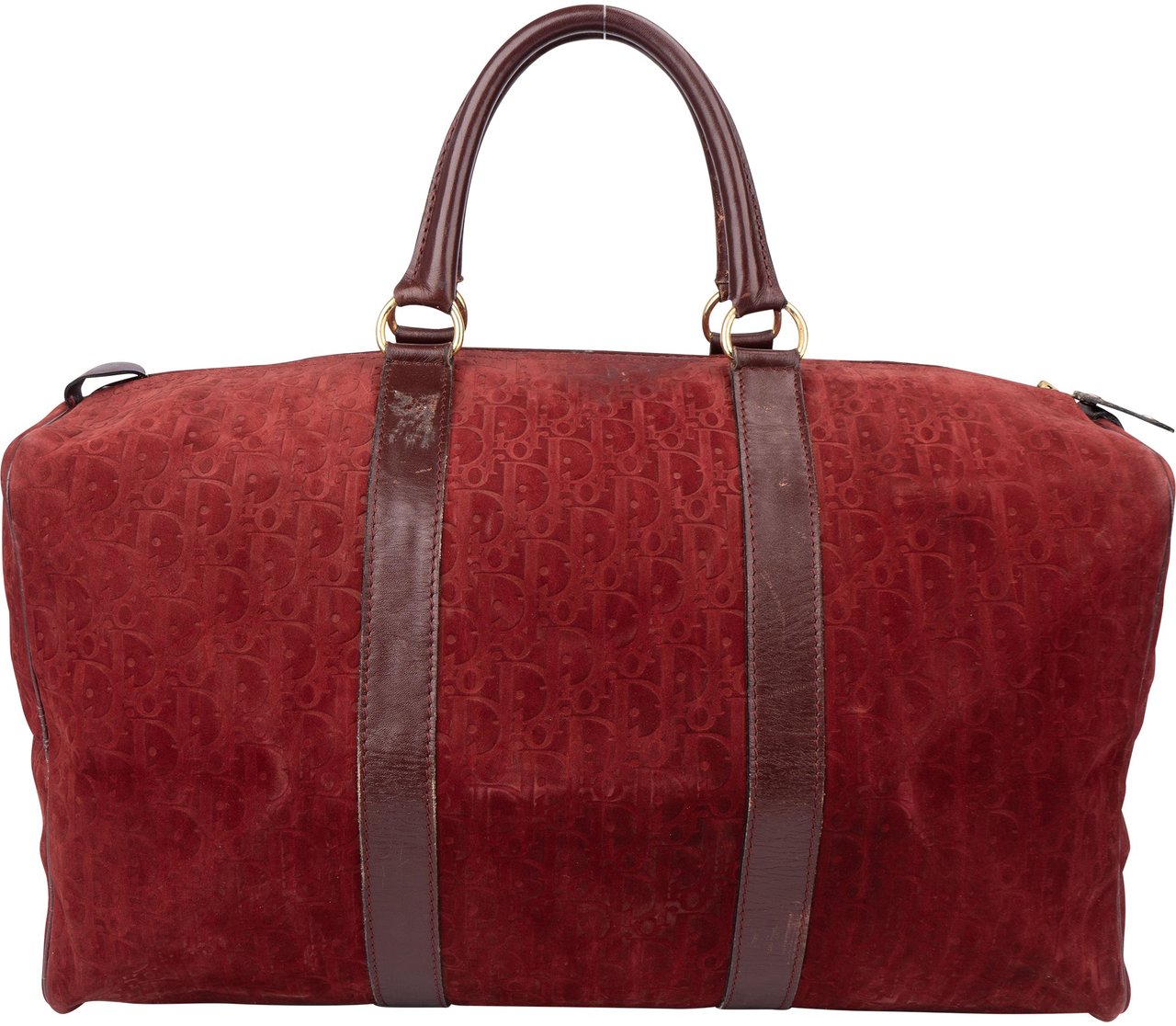 Dior Christian Dior Suede Trotter Monogram Boston 45 Weekender Handbag Maroon