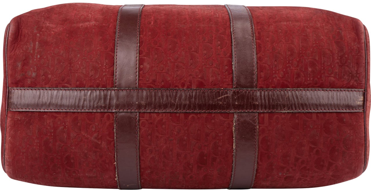 Dior Christian Dior Suede Trotter Monogram Boston 45 Weekender Handbag Maroon