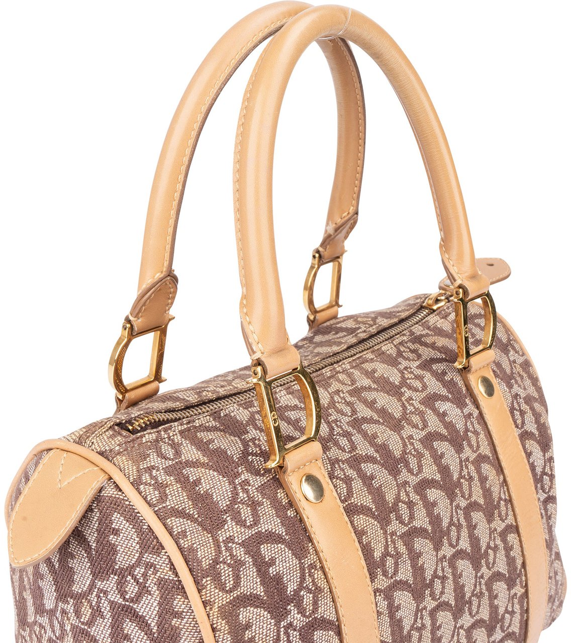 Dior Christian Dior Trotter Monogram Boston Handbag Beige