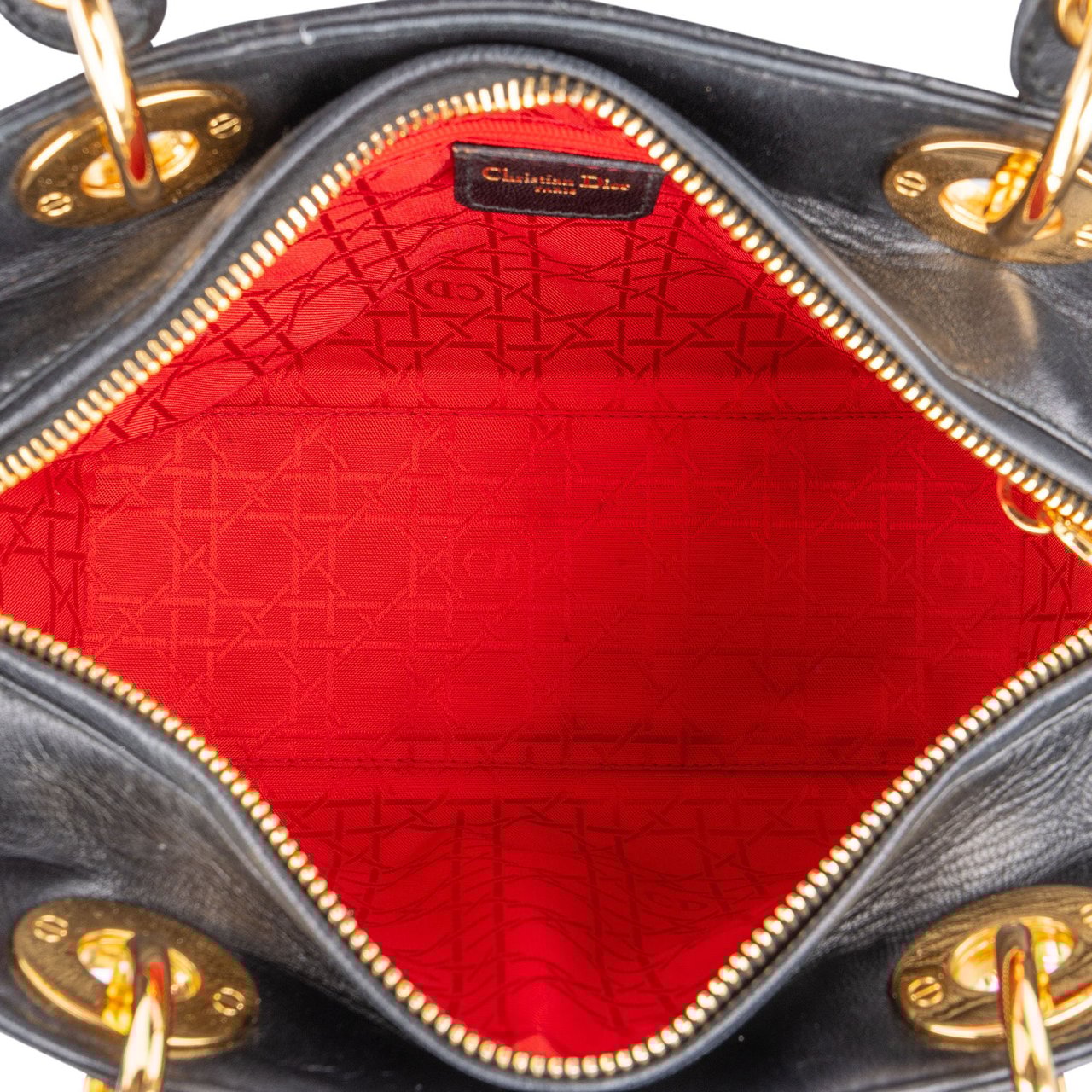 Dior Christian Dior Quilted Leather Lady Dior Handbag Zwart
