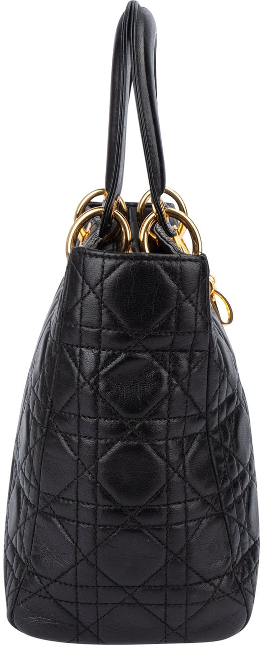 Dior Christian Dior Quilted Leather Lady Dior Handbag Zwart