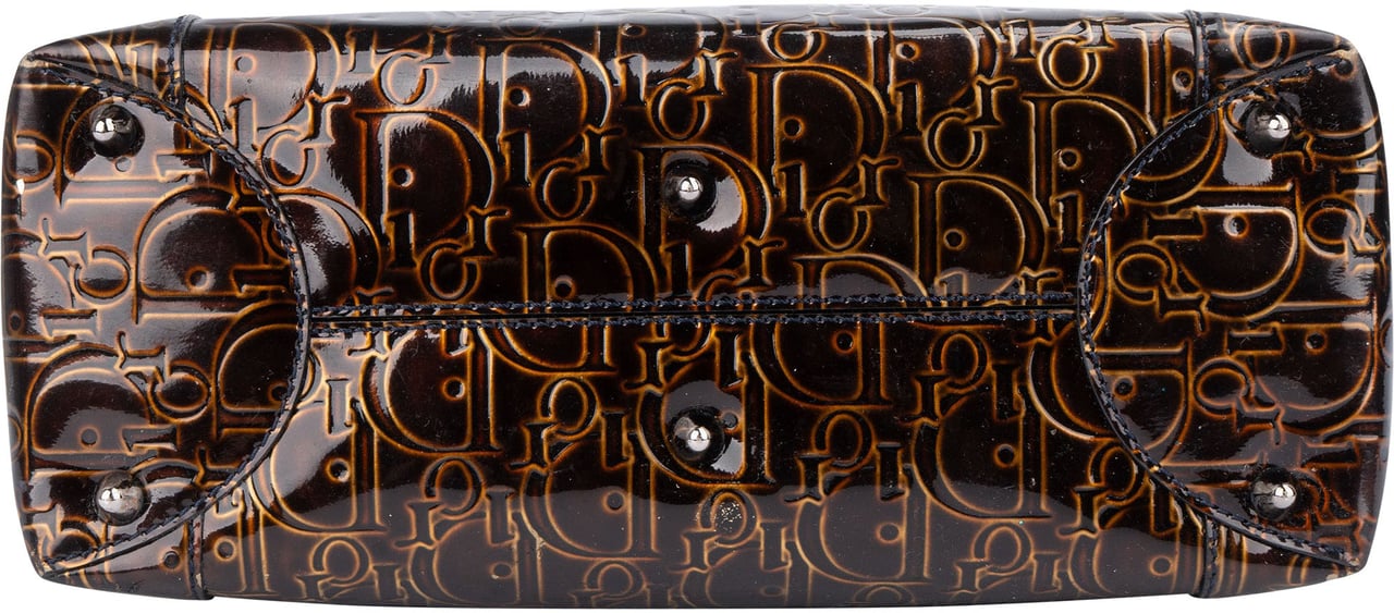 Dior Christian Dior Patent Leather Oblique Monogram Maris Handbag Bruin