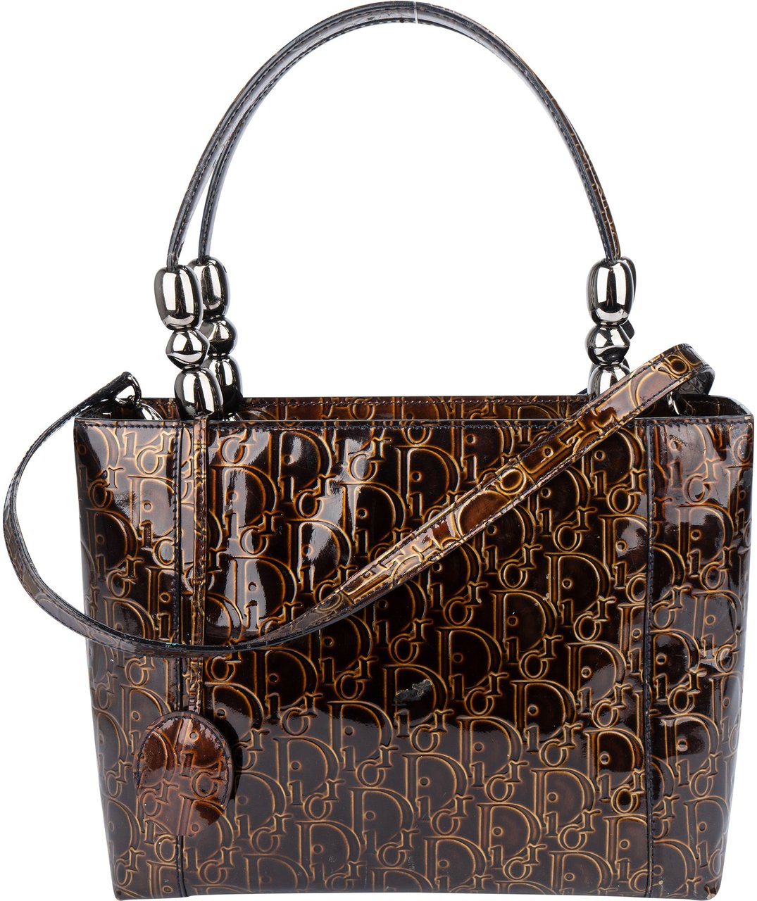 Dior Christian Dior Patent Leather Oblique Monogram Maris Handbag Bruin