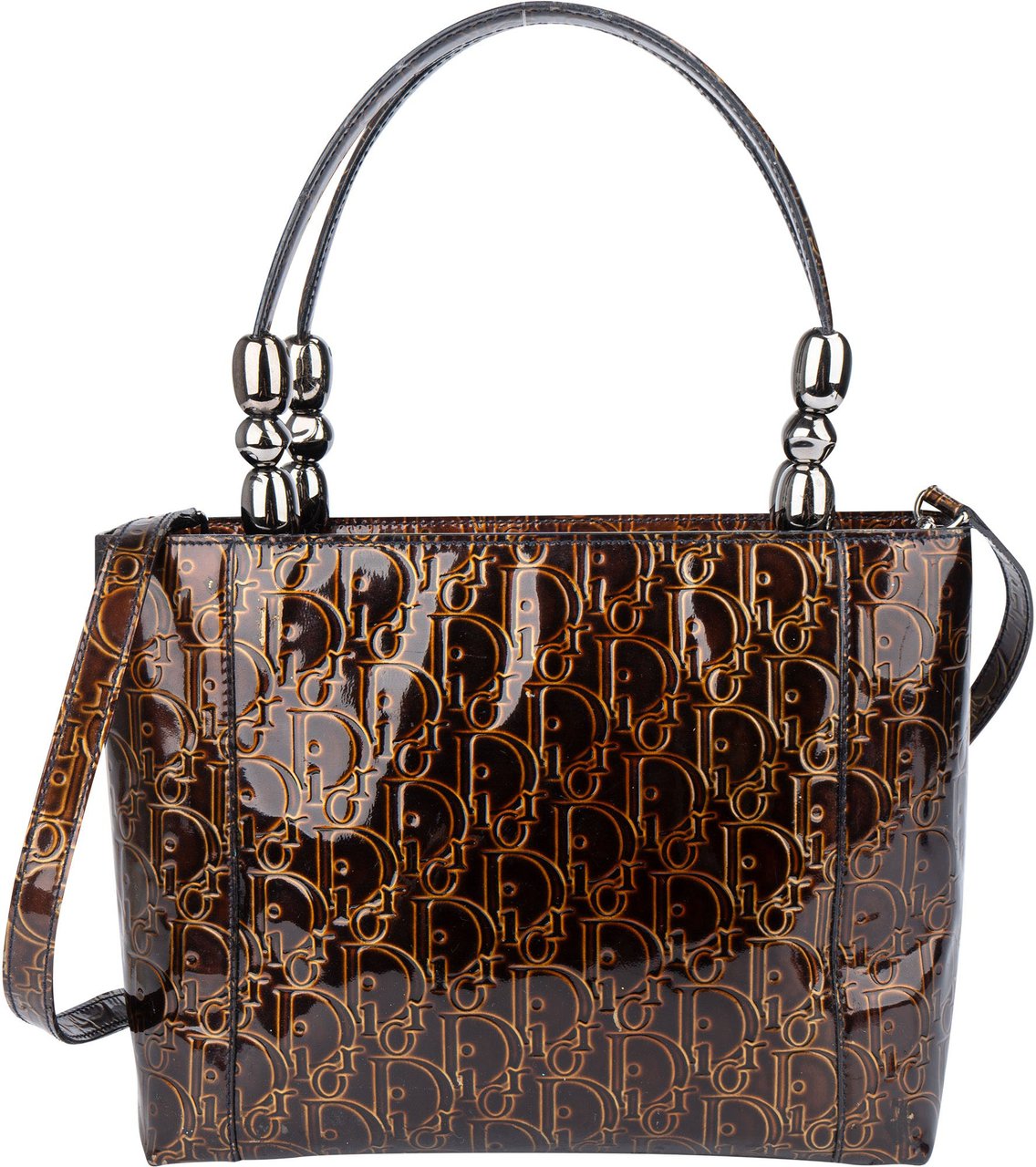 Dior Christian Dior Patent Leather Oblique Monogram Maris Handbag Bruin