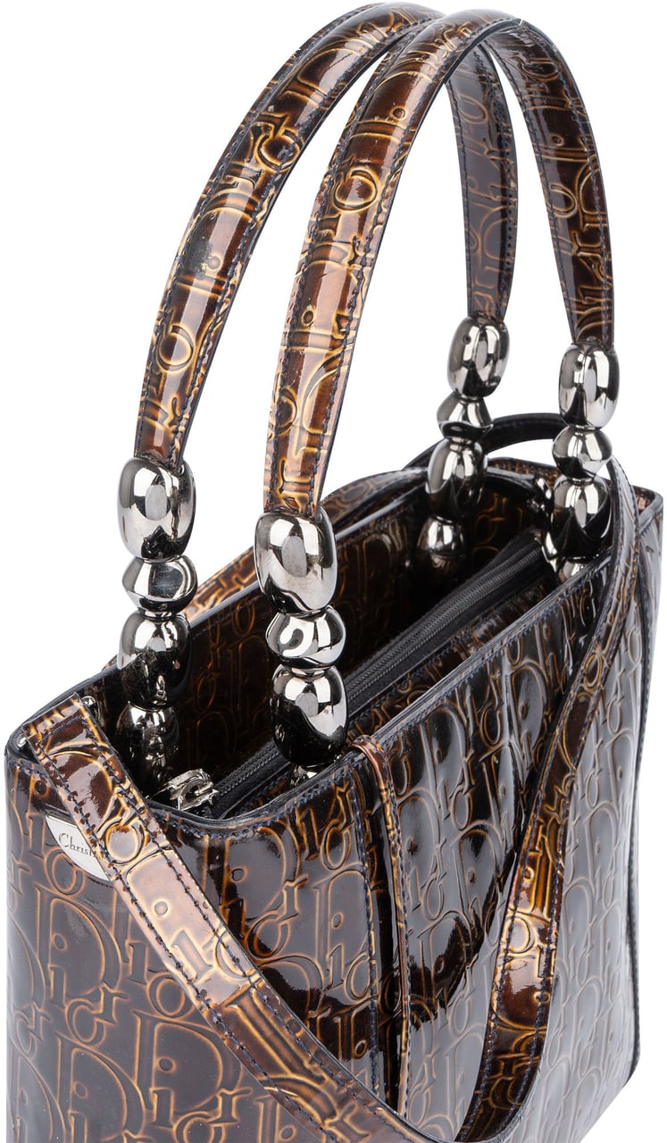 Dior Christian Dior Patent Leather Oblique Monogram Maris Handbag Bruin
