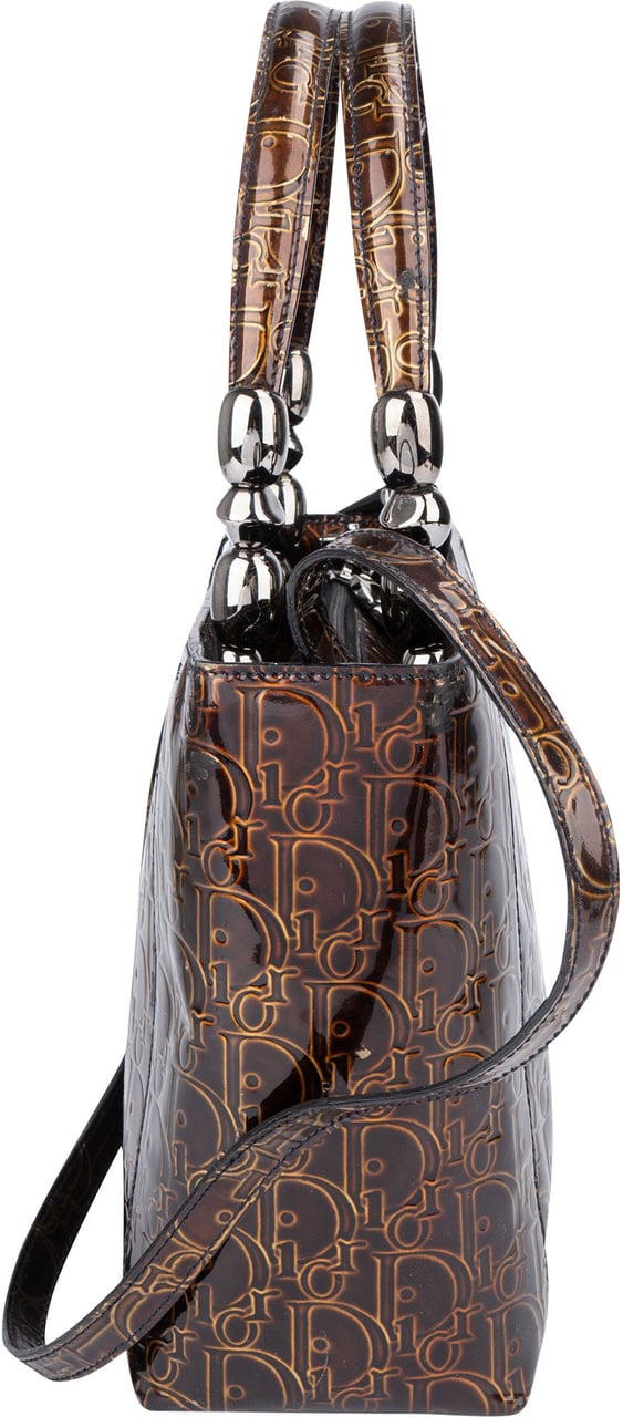 Dior Christian Dior Patent Leather Oblique Monogram Maris Handbag Bruin
