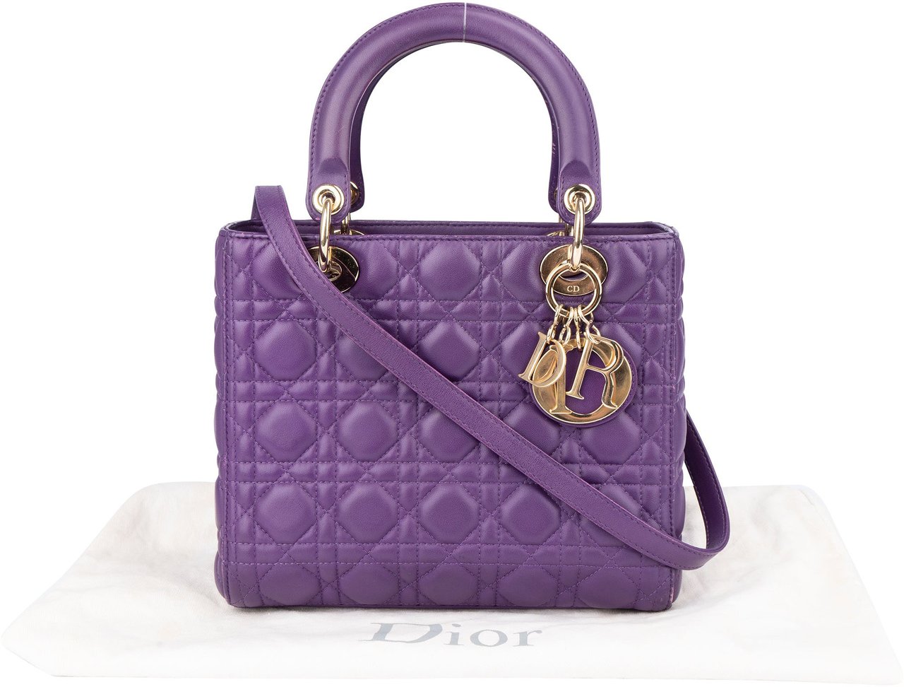 Dior Christian Dior Quilted Leather Lady Dior Handbag Paars
