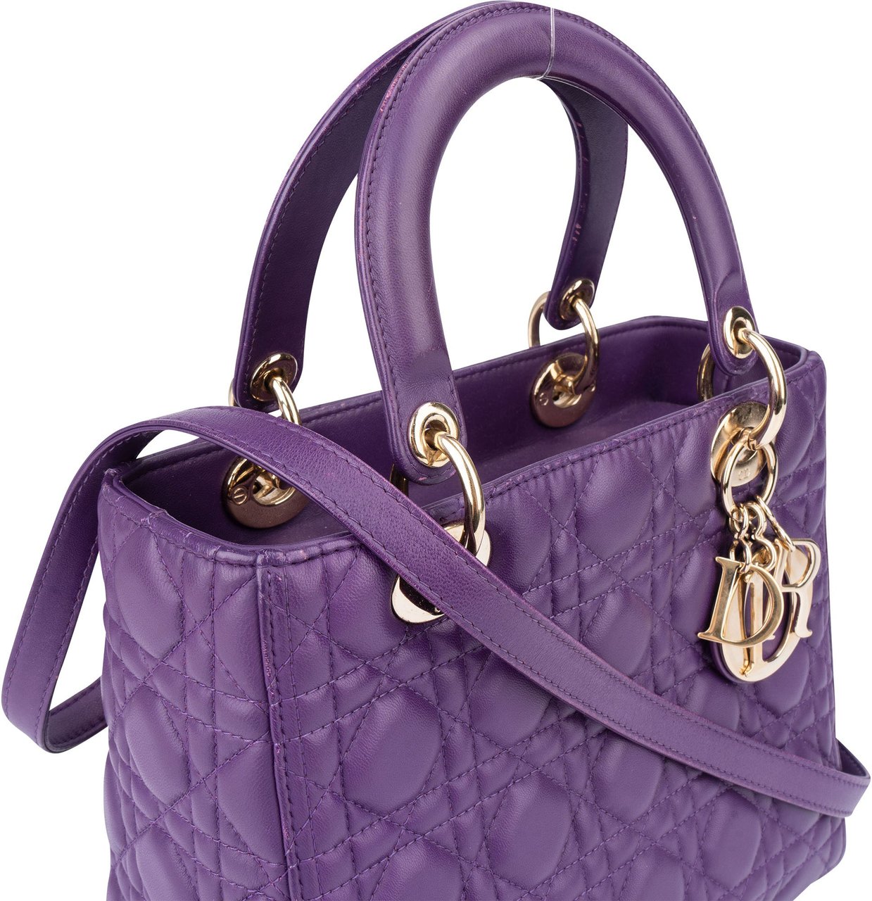 Dior Christian Dior Quilted Leather Lady Dior Handbag Paars