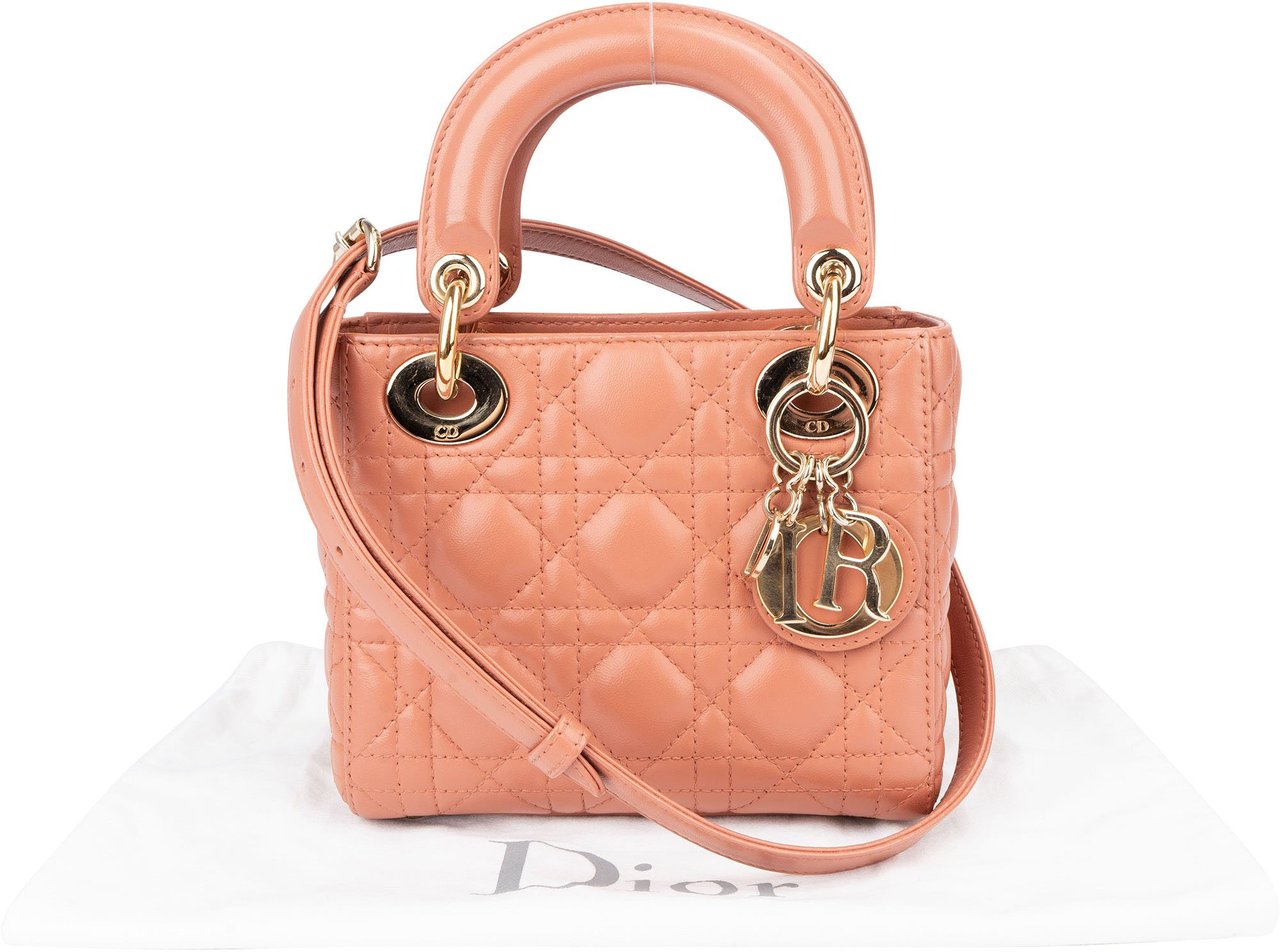 Dior Christian Dior Quilted Leather Lady Dior Handbag Roze