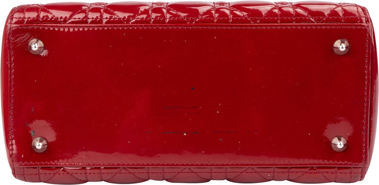Dior Christian Dior Quilted Patent Leather Lady Dior Handbag Rood