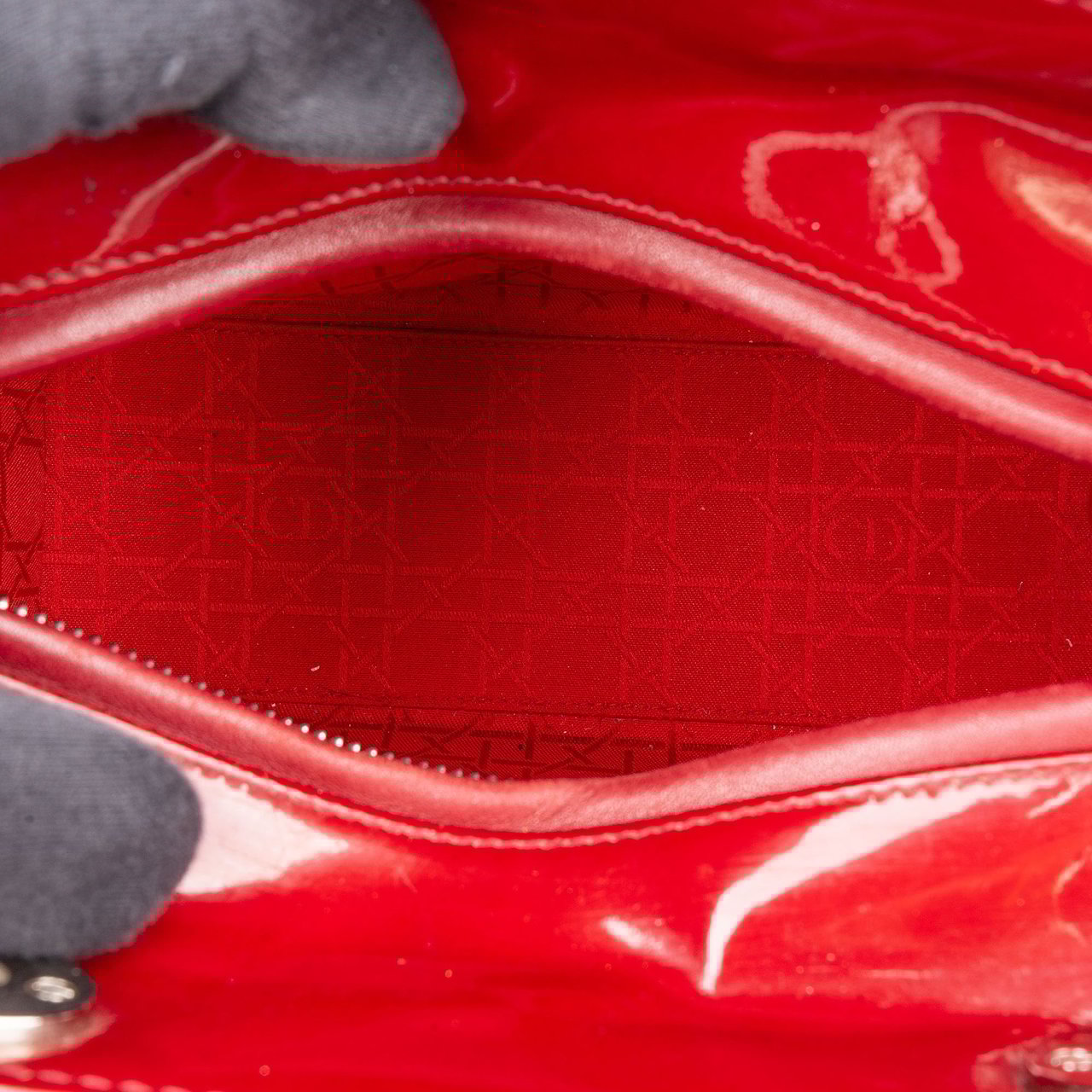 Dior Christian Dior Quilted Patent Leather Lady Dior Handbag Rood