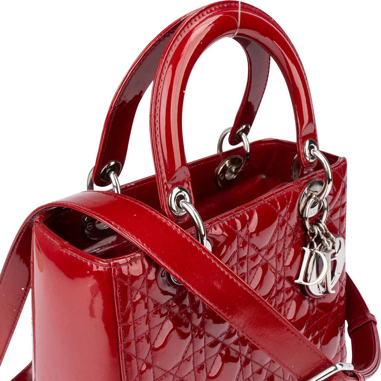 Dior Christian Dior Quilted Patent Leather Lady Dior Handbag Rood