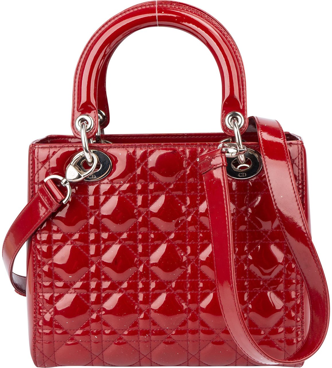 Dior Christian Dior Quilted Patent Leather Lady Dior Handbag Rood