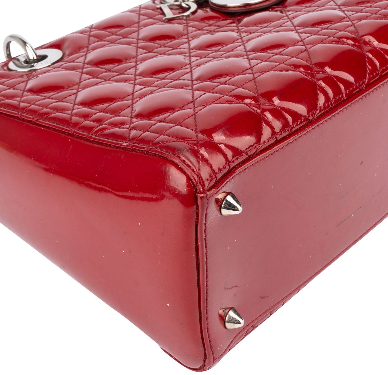 Dior Christian Dior Quilted Patent Leather Lady Dior Handbag Rood