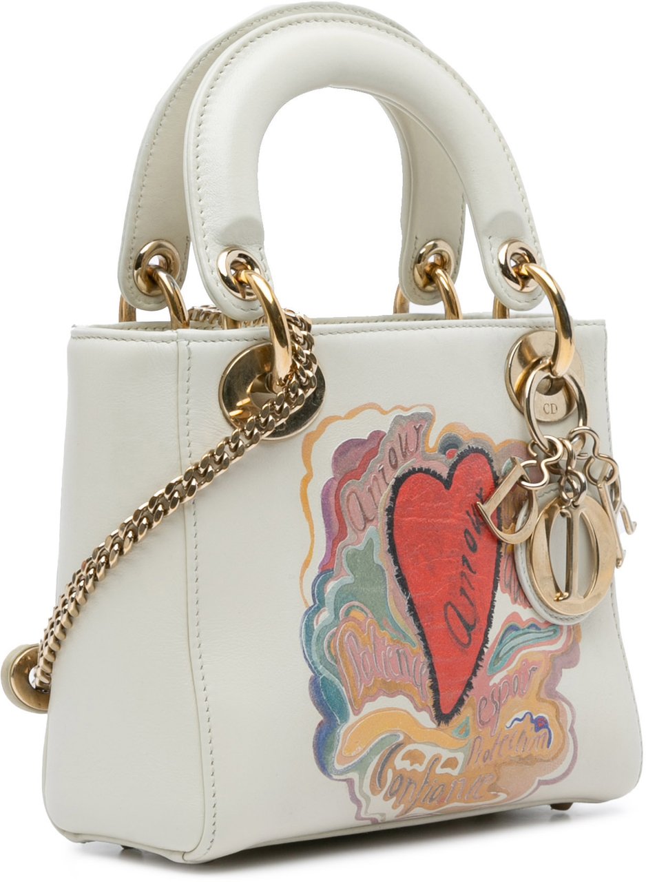 Dior Niki De Saint Phalle Mini Calfskin Dioramour Lady Dior Wit